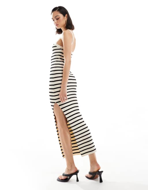 Bershka knit halterneck maxi dress in ecru & black stripe | ASOS