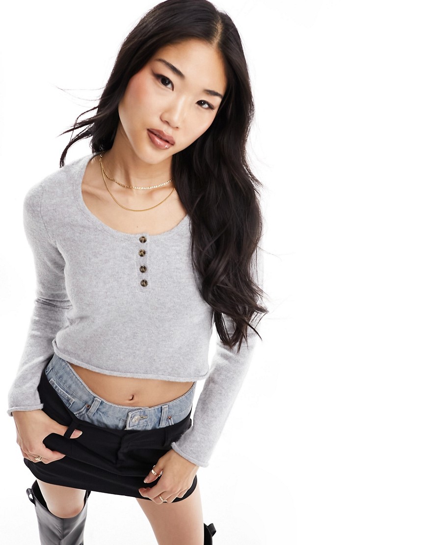 knit henley top in gray heather
