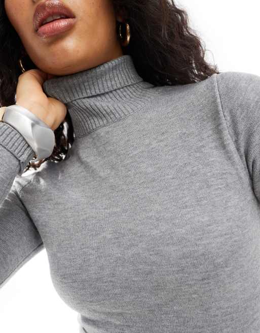 Bershka knit high neck dress in gray heather | ASOS