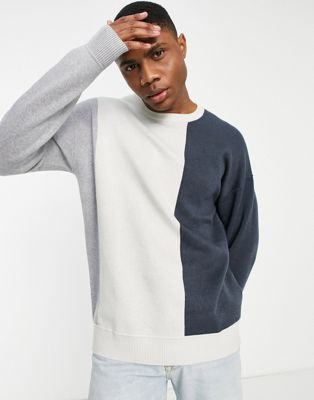 Bershka knit jumper in neutral colour block