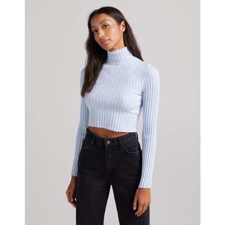 Bershka knit ribbed turtle neck sweater in blue ASOS