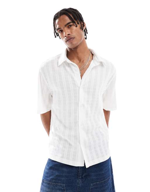 Bershka knit textured shirt in ecru
