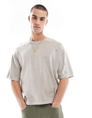 knit washed t-shirt in beige-Neutral