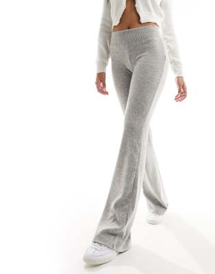 Bershka Knit Wide Leg Pants In Gray Heather