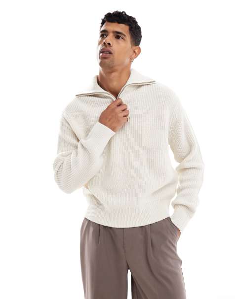 Bershka knitted 1/4 zip jumper in ecru - view 1
