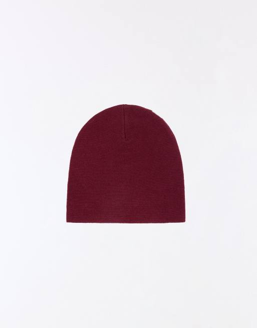 Bershka Knitted beanie in burgundy, 4 of 4