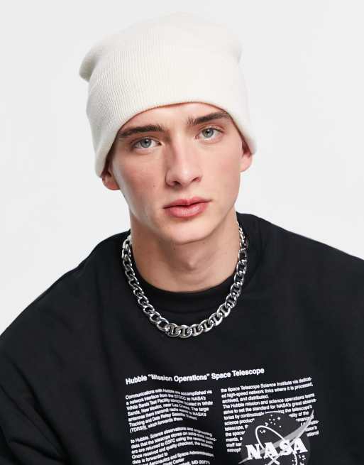 Bershka knitted beanie in ecru