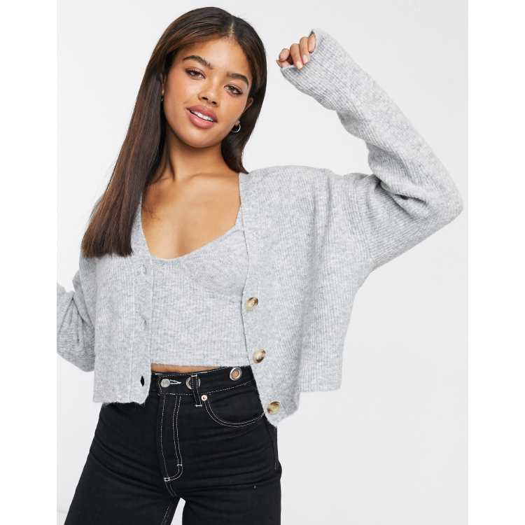 Bershka ダークグレー ニット Bershka Knit Cardigan in Dark Grey | ABOUT YOU