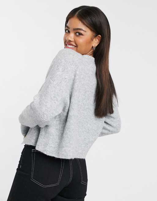 Bershka ダークグレー ニット Bershka ribbed knit sweater in dark gray | ASOS