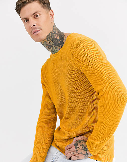 Bershka knitted crew neck jumper in mustard | ASOS