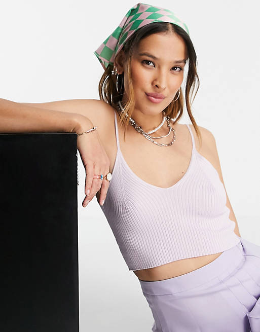 Bershka knitted crop vest in lilac