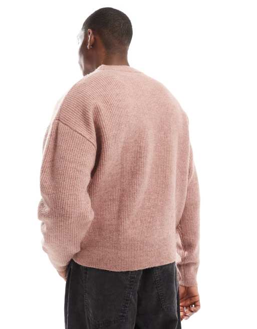 Bershka knitted embroidered jumper in pink, 3 of 4