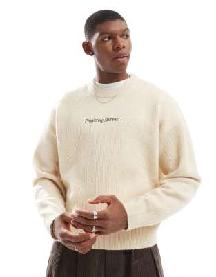 knitted embroidered sweater in ecru-Neutral