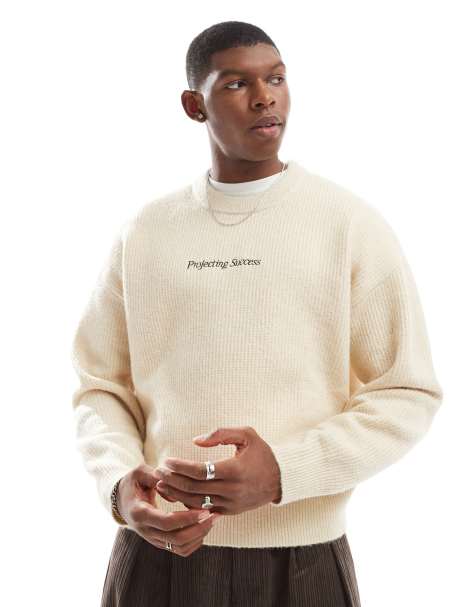 Bershka knitted embroidered sweater in ecru - view 1