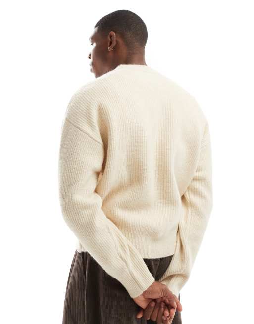 Bershka knitted embroidered sweater in ecru | ASOS