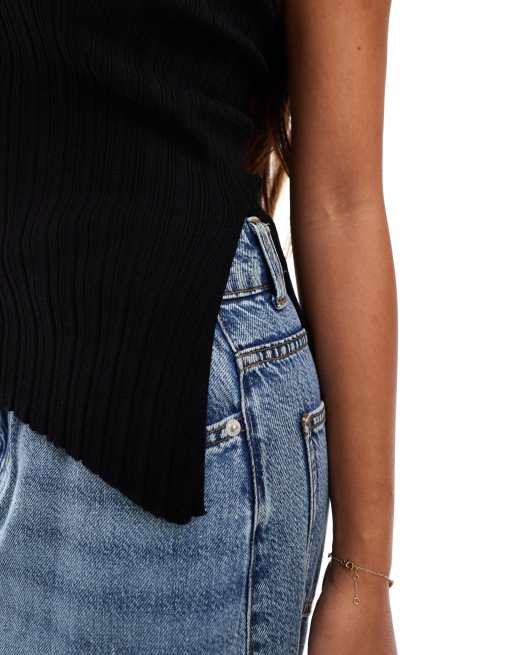 Bershka contrast hem longline bandeau top in black
