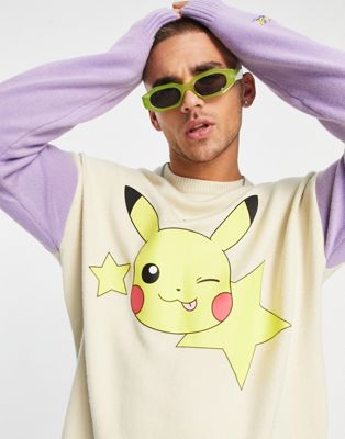 Bershka knitted pikachu jumper in ecru