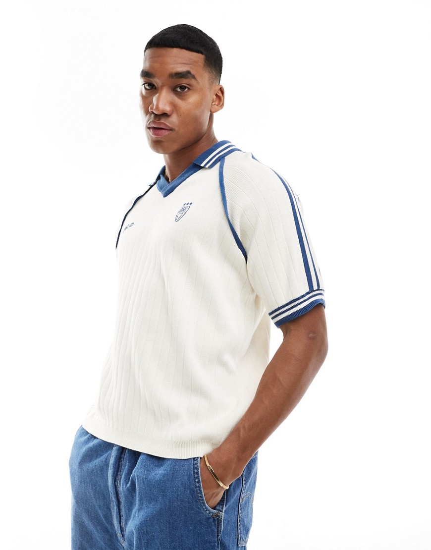 knitted piped polo in ecru-Neutral