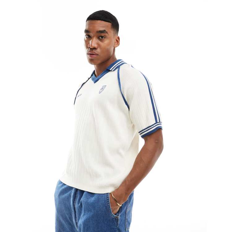 トップス Pique Polo Knit Top white Piqué regular polo shirt with triangular structure - white