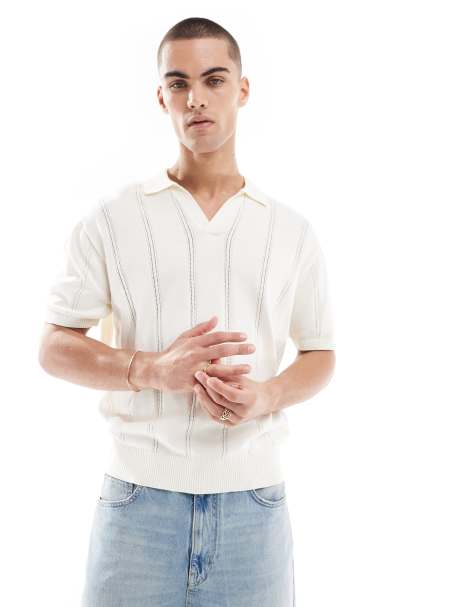 Bershka knitted polo shirt in white - view 1