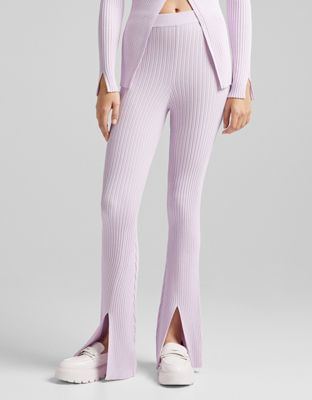 Bershka knitted rib detail trousers with split detail in lilac - ASOS Price Checker