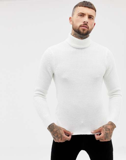 Bershka knitted roll neck jumper in cream | ASOS