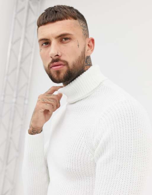 Bershka knitted roll neck sweater in cream ASOS