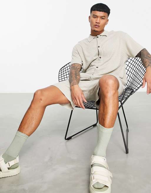 Bershka knitted shirt in beige (part of a set), 3 of 4