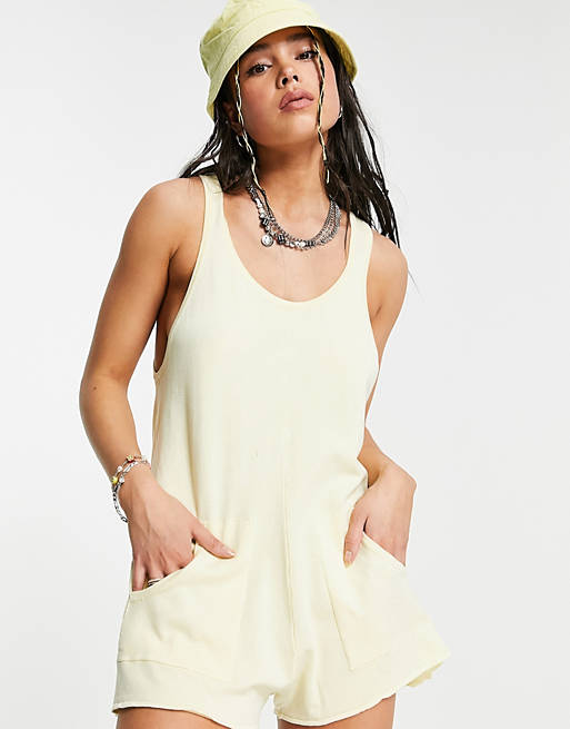 Jumpsuits & Playsuits Bershka knitted slouchy playsuit in buttermilk 