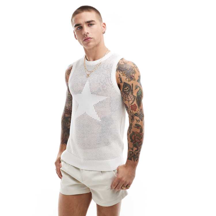 Bershka knitted star tank top in white | ASOS