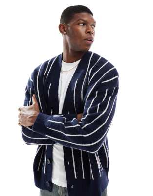 knitted stripe cardigan in navy