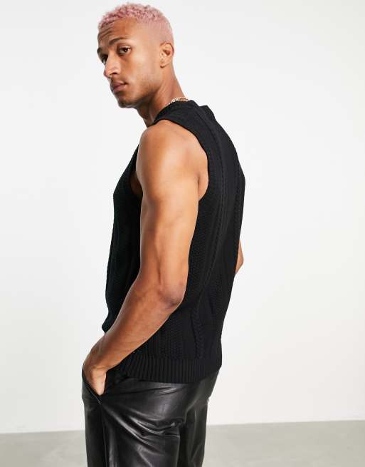 Bershka knitted sweater vest in black cable | ASOS