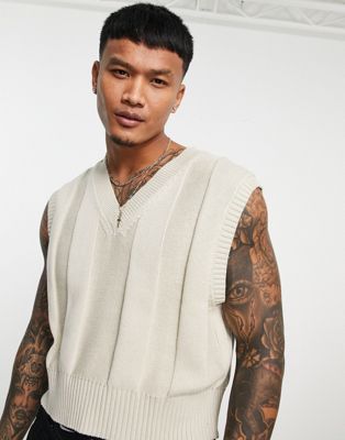 Bershka knitted textured vest in ecru
