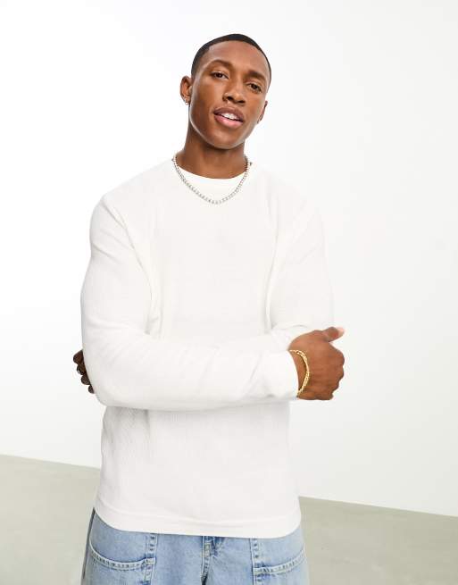 ASOS Crew Neck Sweater with Elbow Patches In Cotton