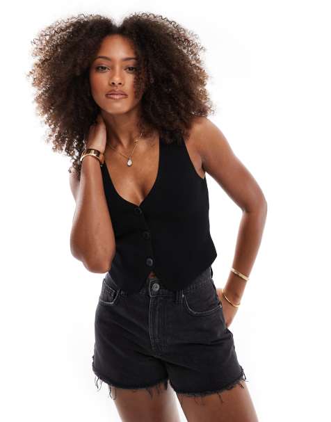 Bershka knitted waistcoat in black - view 1