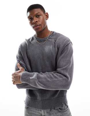 Bershka Bershka knitted washed jumper in charcoal-Grey