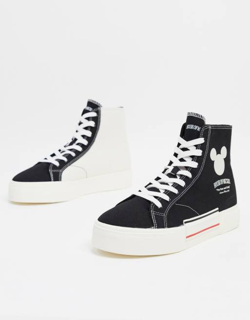 Bershka Knochelhohe Sneaker Mit Mickey Aufdruck In Schwarz Evesham Nj