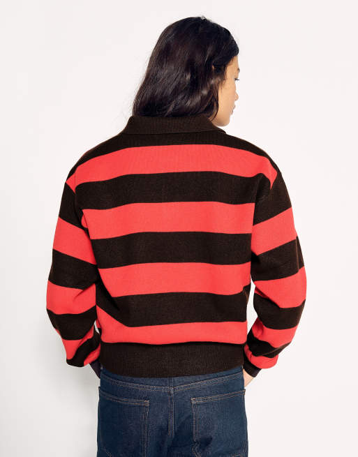 Bershka Knopfleisten-Pullover mit Boxy-Passform und Polokragen in Braun, 3 von 5