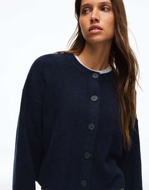 Bershka kofta med rund hals och knappar i blått, 2 av 5