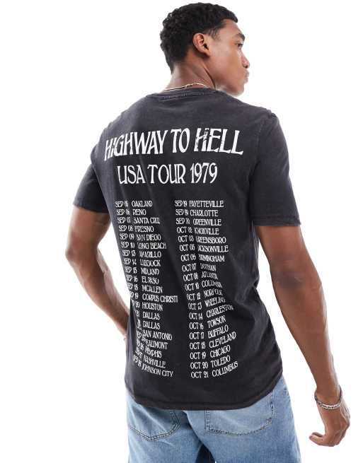 Bershka - Koksgrå og forvasket T-shirt med ACDC-grafik