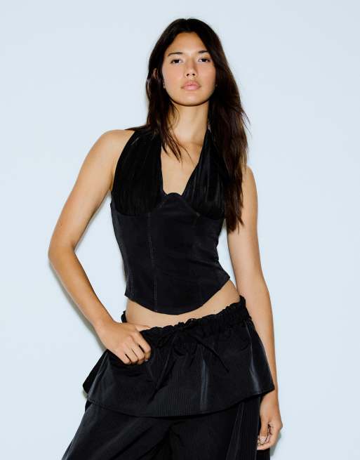 Bershka kombineret corsettop i sort tyl, 1 af 5
