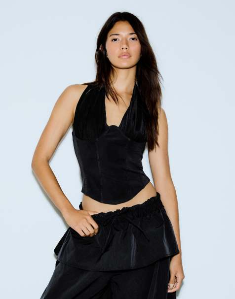Bershka Kombiniertes Tüll-Corsage-Top in Schwarz - view 1