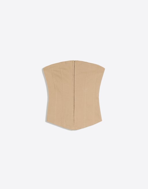 Bershka Korsett-Bandeau-Top in Camel, 5 von 5