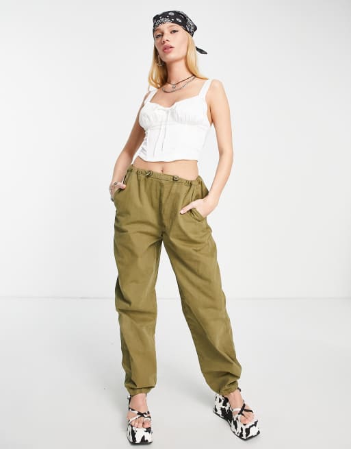 Bershka - Korsettop met aangerimpelde buste en gestrikt detail in wit, 2 van 4