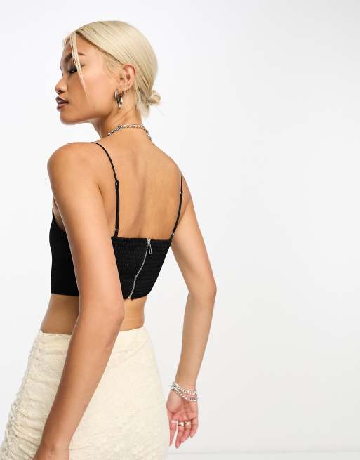 Bershka - Korsettop met bandjes in zwart, 3 van 4