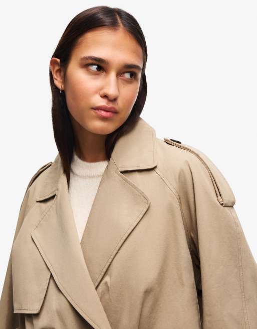 Bershka - Kort ballonen trenchcoat in lichtbruin, 4 van 4