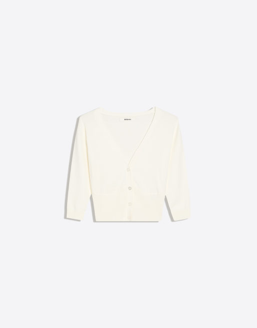 Bershka kort jacka med v-ringning i naturvit, 5 av 5