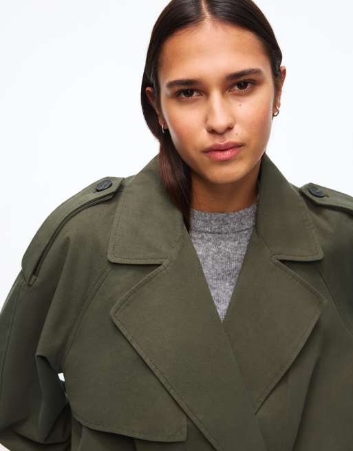 Bershka - Kort kakifarvet trenchcoat med ballonform, 2 af 4