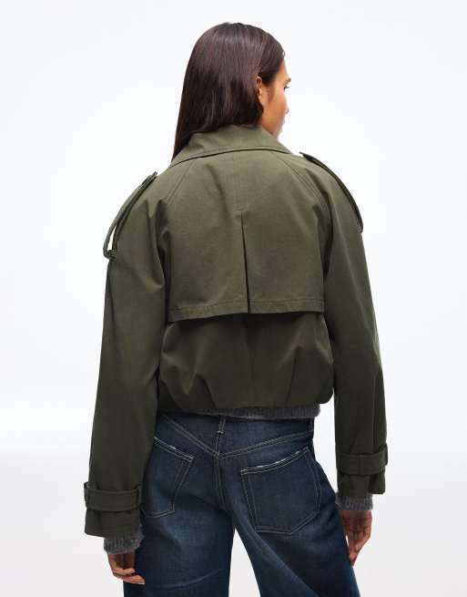 Bershka - Kort kakifarvet trenchcoat med ballonform, 4 af 4
