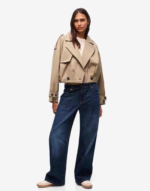Bershka - Kort lysebrun trenchcoat med ballonform, 2 af 4